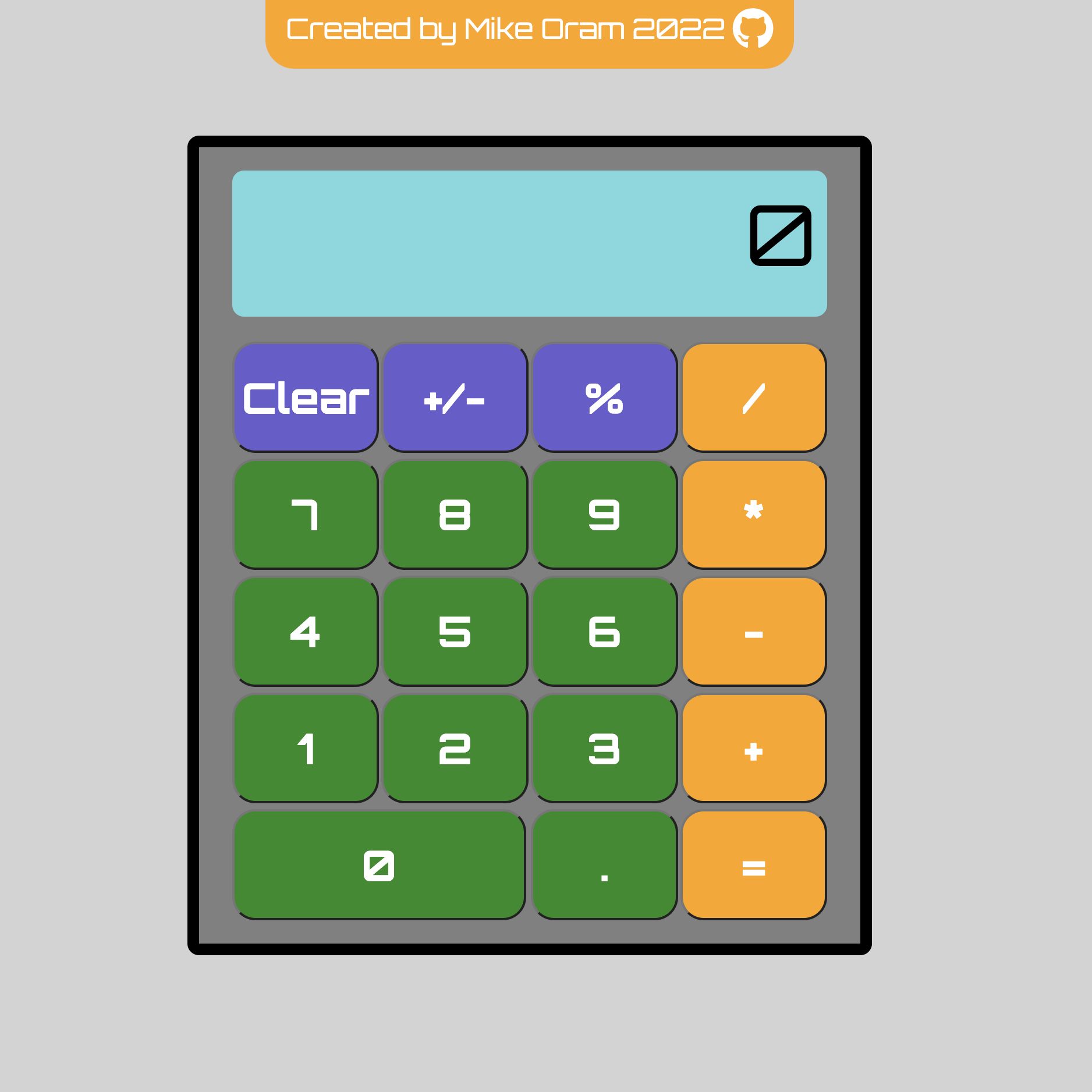 image of calculator created with JavaScript CSS and HTML