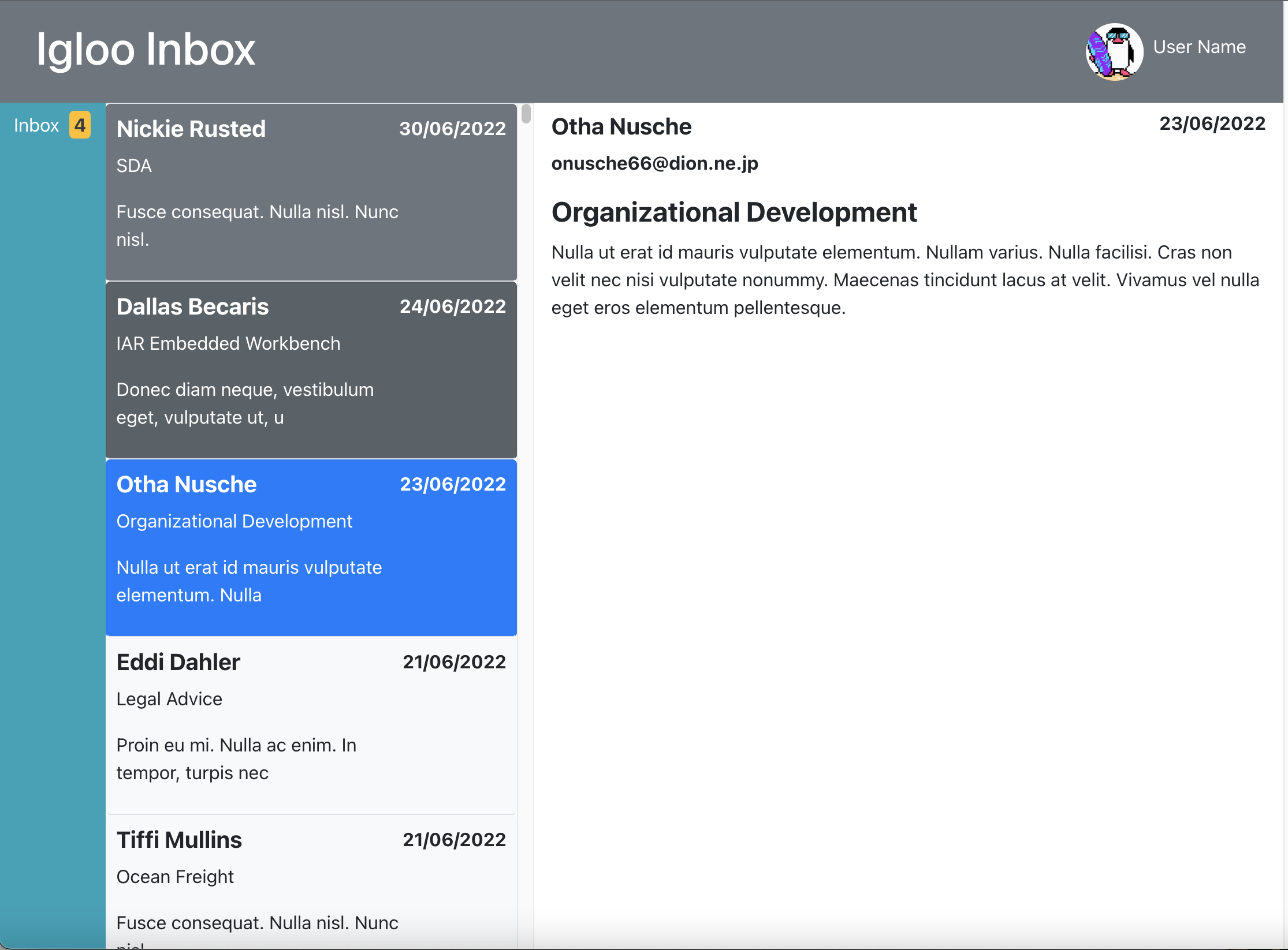 image of Igloo Mail, created with React and SCSS