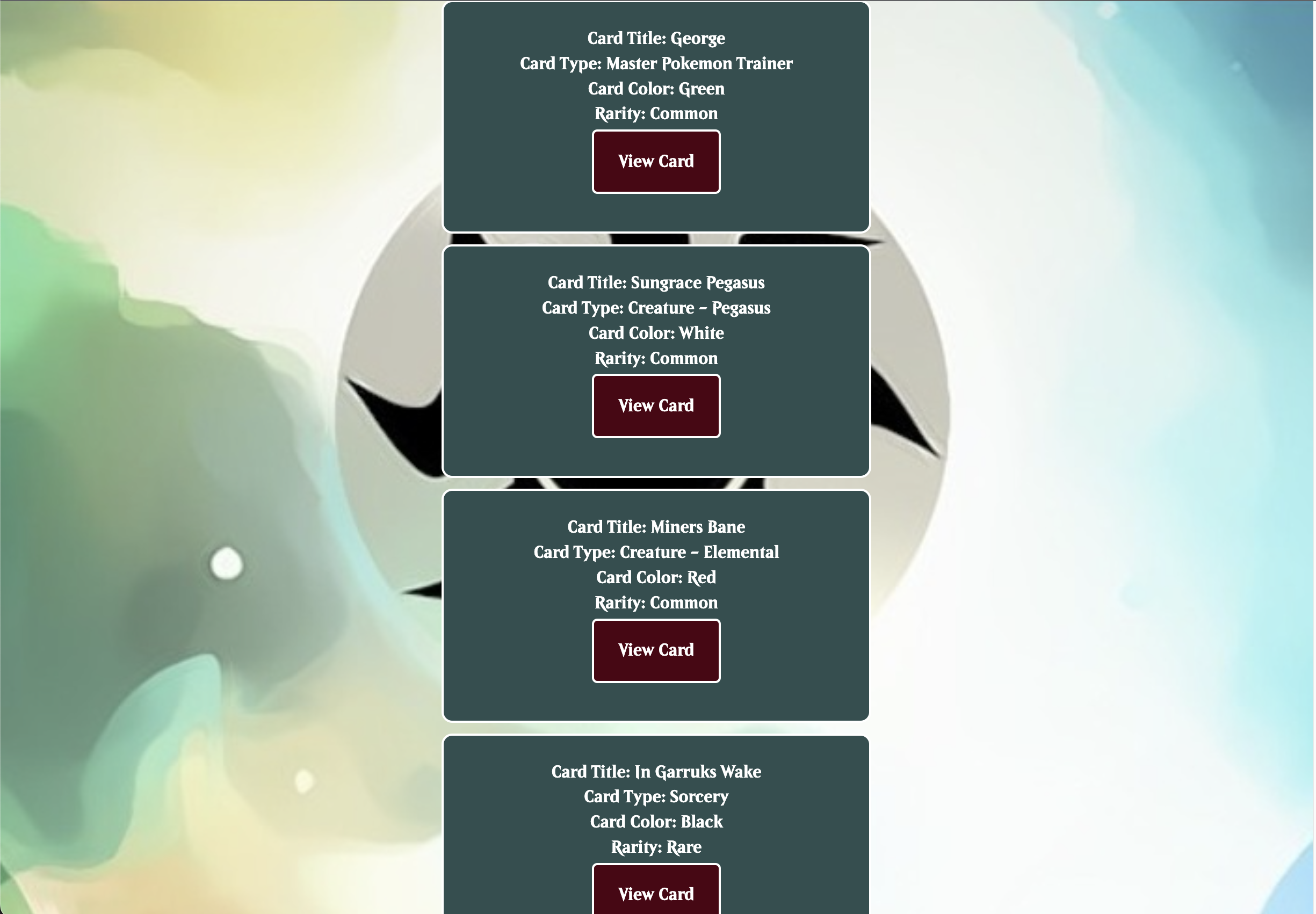 image of a MTG Collector App created with PHP CSS and HTML